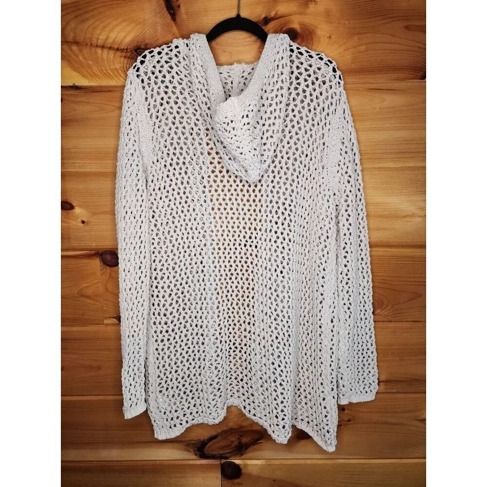 Artelier Nicole Miller Tan Size XL Open Knit Open-Front Hooded Cardigan - Picture 2 of 8